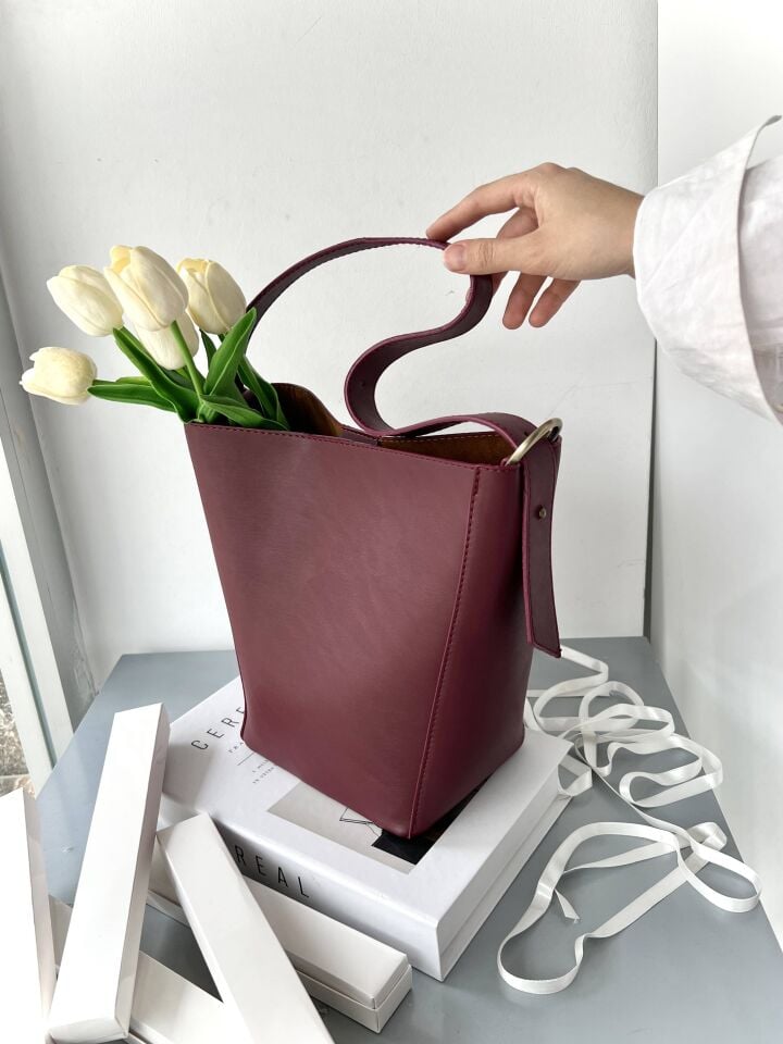 BUCKET Keseli El ve Kol Çantası Bordo