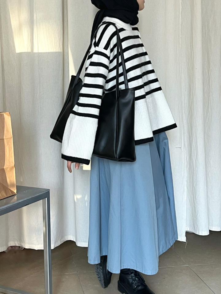 MEGAN Siyah Suni Deri Shopper Çanta