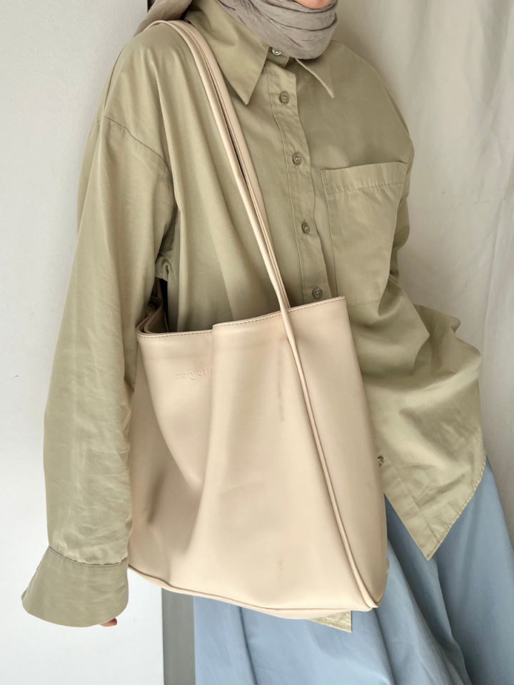 MEGAN Krem Suni Deri Shopper Çanta