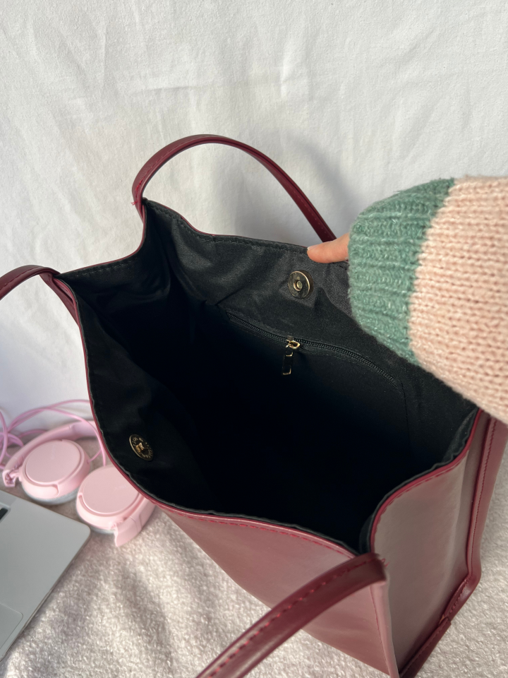 ELENORE Bordo Orta Boy Deri Tote Çanta