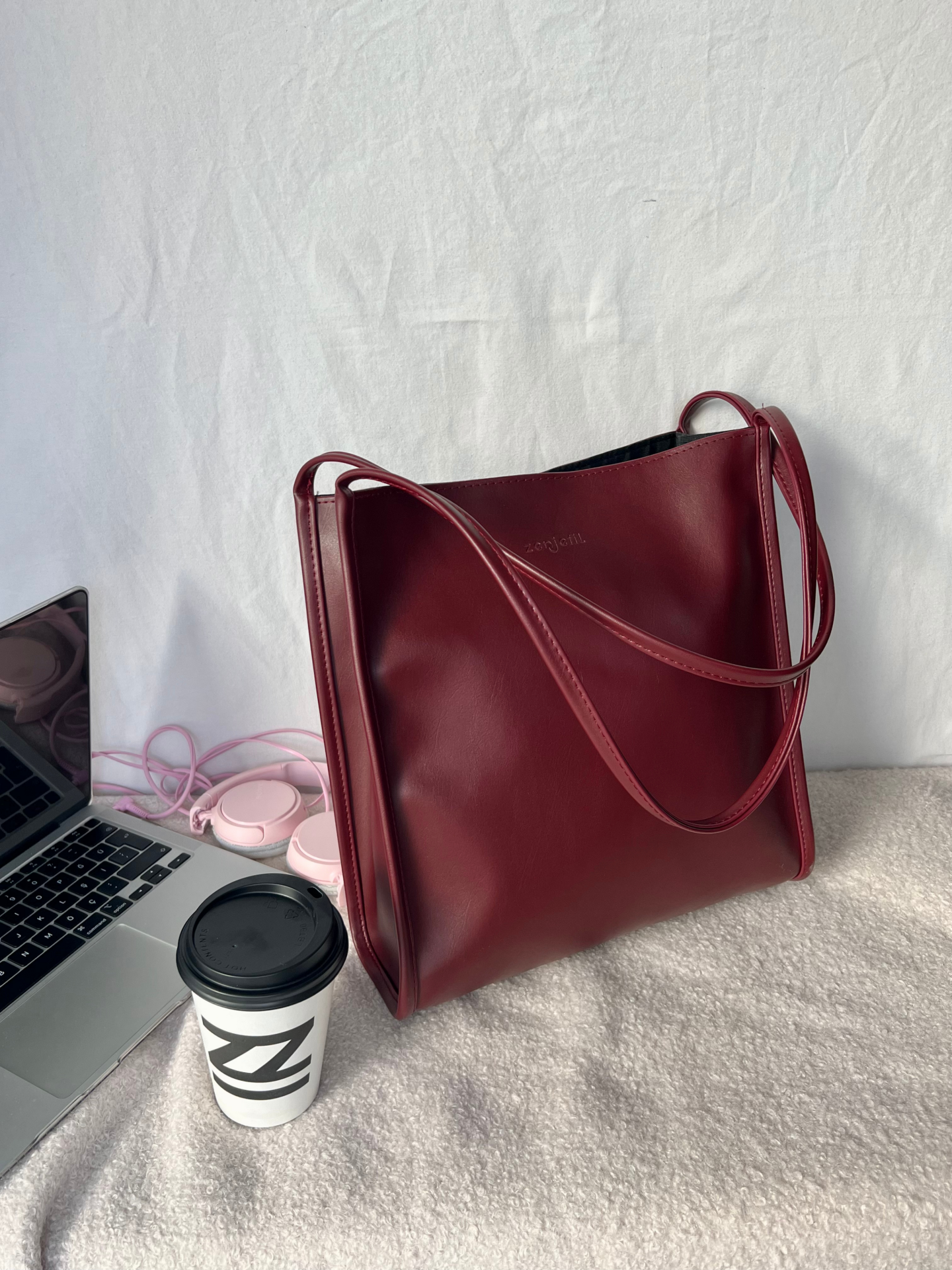 ELENORE Bordo Orta Boy Deri Tote Çanta