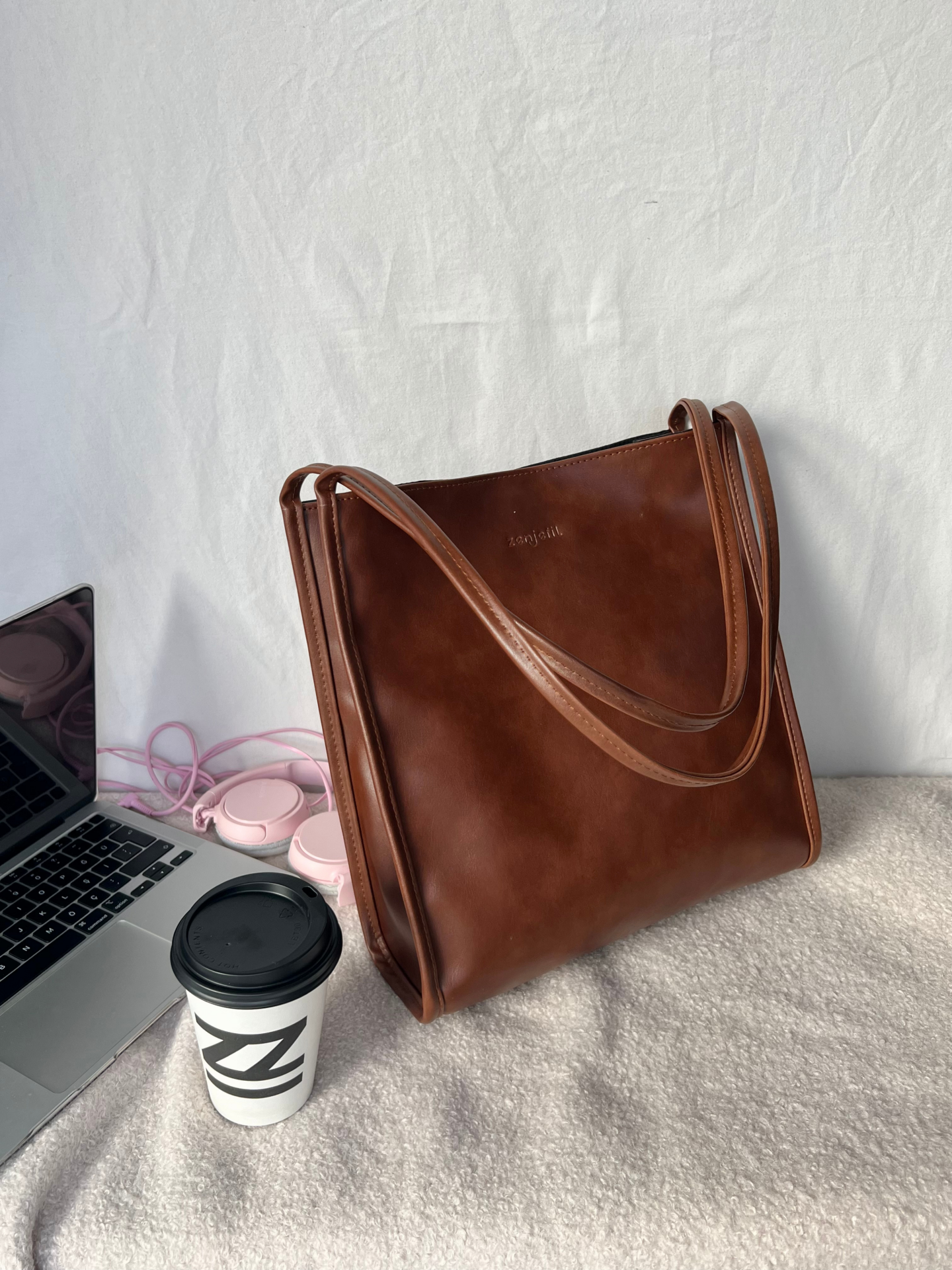 ELENORE Taba Orta Boy Deri Tote Çanta