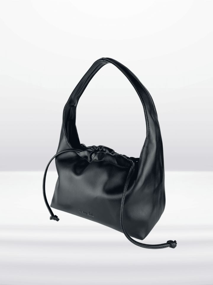 MUVA Büzgülü Omuz ve El Çantası Siyah (Outlet)