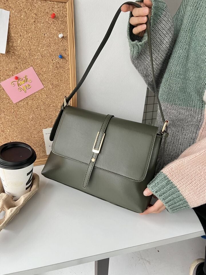 Senna Haki Kemer Detaylı Kapaklı El ve Omuz Çantası