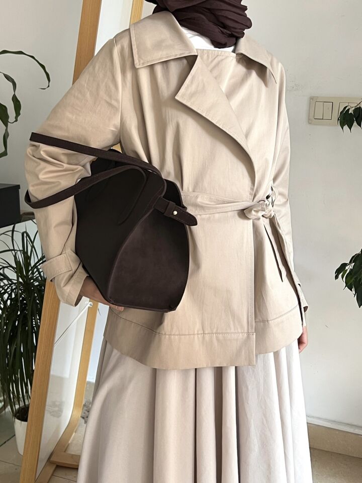 Clara Süet Kahve Yavrulu Geniş Kol Çantası